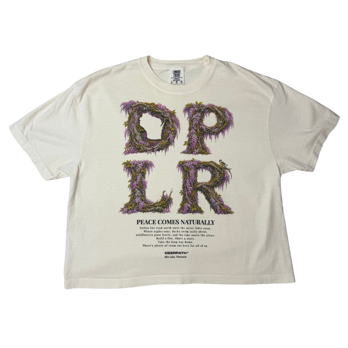 PEACE COMES NATURALLY BOXY CROP TEE (WOMENS) — IVORY