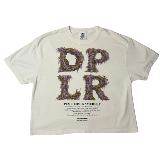PEACE COMES NATURALLY BOXY CROP TEE (WOMENS) — IVORY