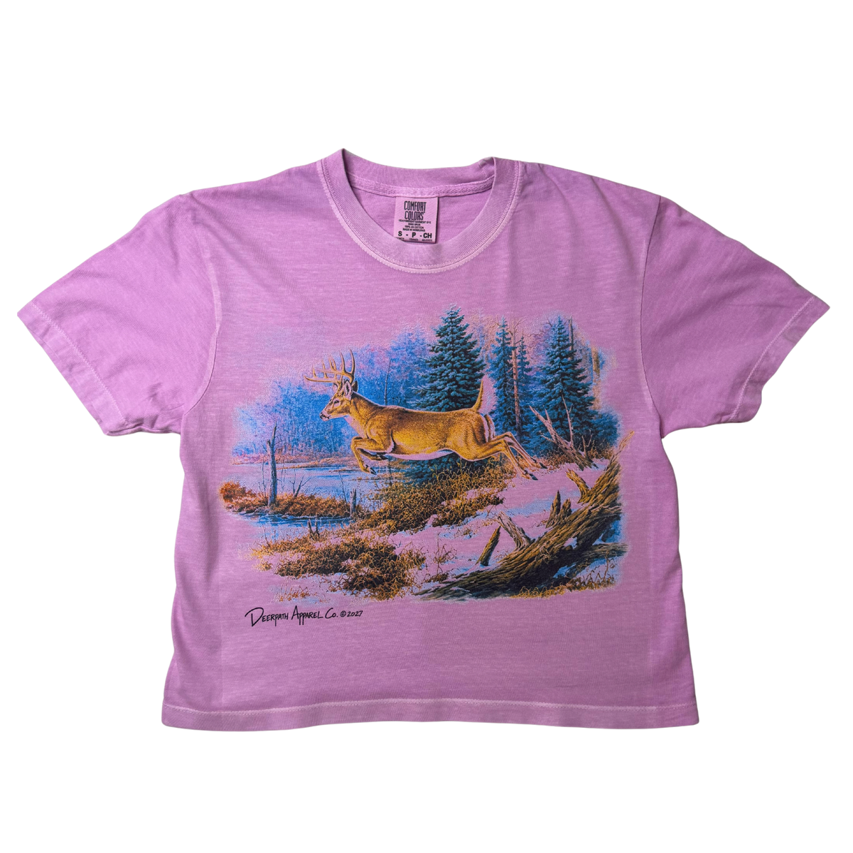 BOUNDING BUCK BOXY CROP TEE (WOMENS) — WILD ROSE