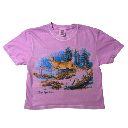 BOUNDING BUCK BOXY CROP TEE (WOMENS) — WILD ROSE