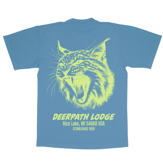 BOBCAT TEE – BALSAM BLUE/ PALE LIME