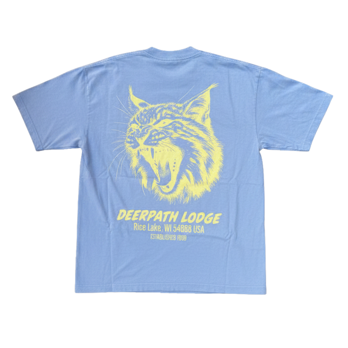 BOBCAT TEE – BALSAM BLUE/ PALE LIME