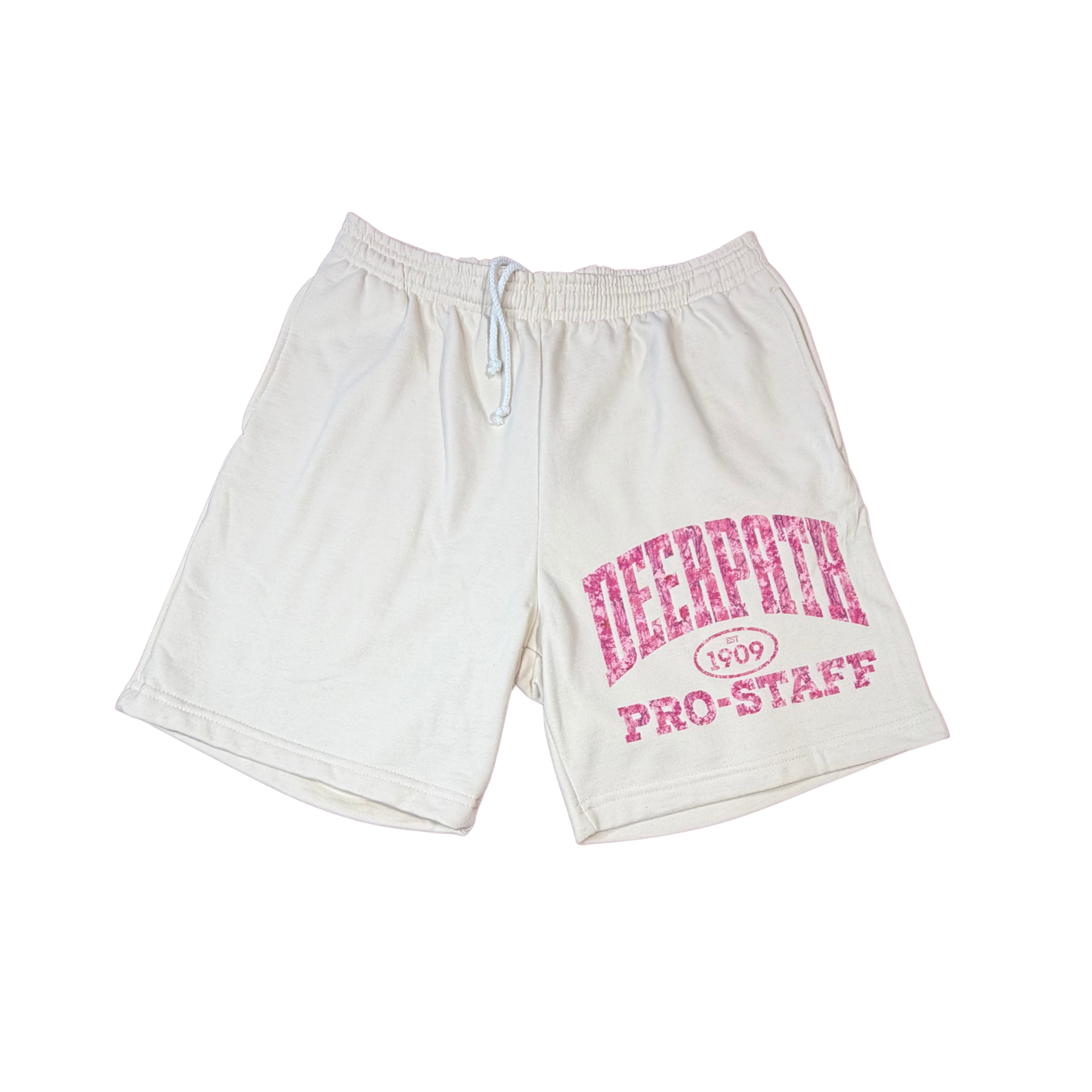 PRO-STAFF PINK CAMO SWEAT SHORTS — HERITAGE CREAM