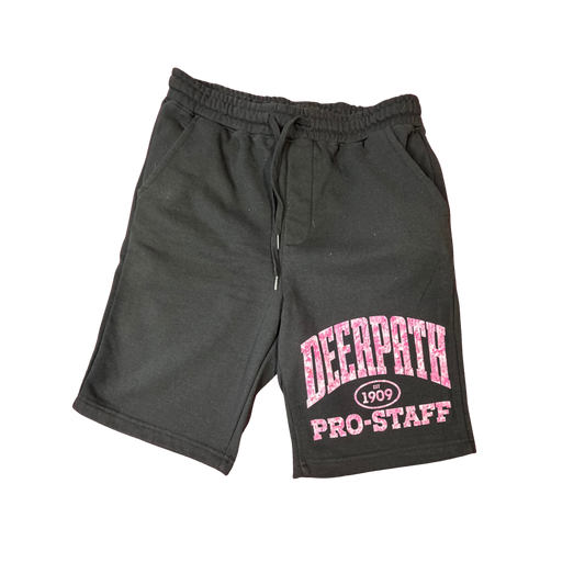 PRO-STAFF PINK CAMO FLEECE SHORTS — CORE BLACK